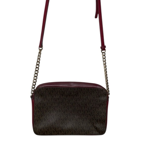 Michael Kors Red/Burgundy & Brown Monogram Crossbody Bag - Picture 2 of 11
